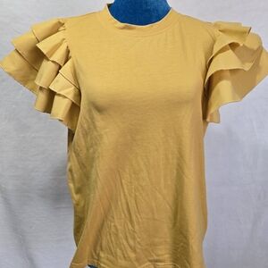 SHEIN Yellow Ruffle Sleeve Blouse